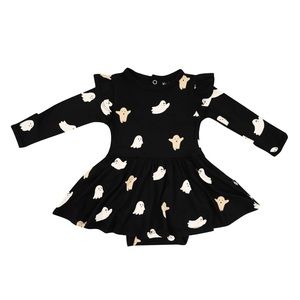 Kyte Long Sleeve Twirl Bodysuit Dress in Boo